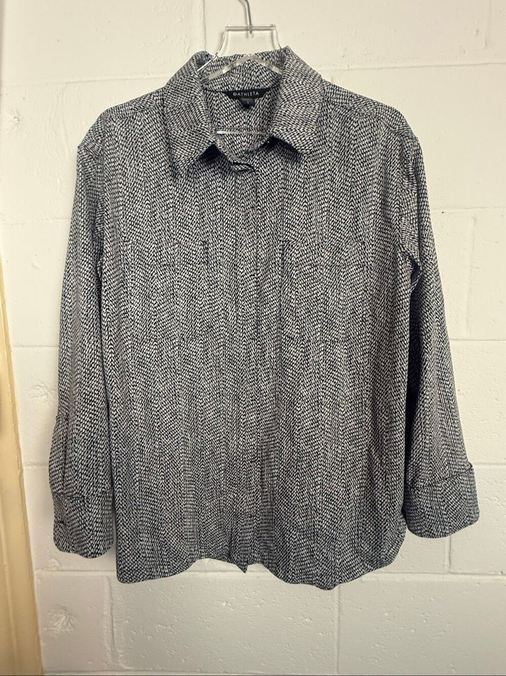 Athleta Braiden Herringbone Textured Shirt Jacket Shacket Black White Women’s La